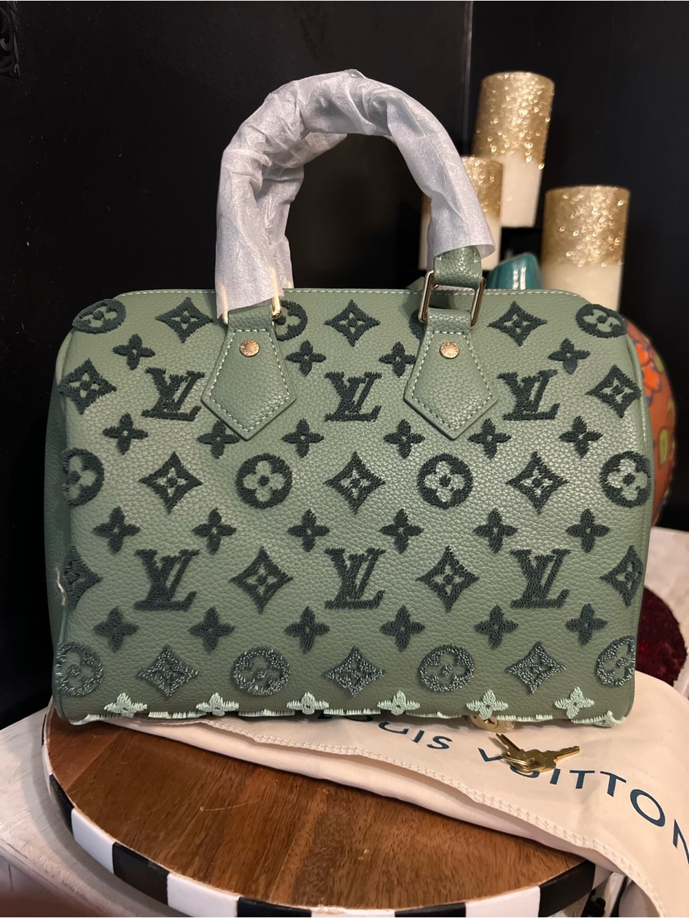 FASHION DESIGNER SAGE GREEN Monogram Satchel-NWOT - Picture 8 of 13